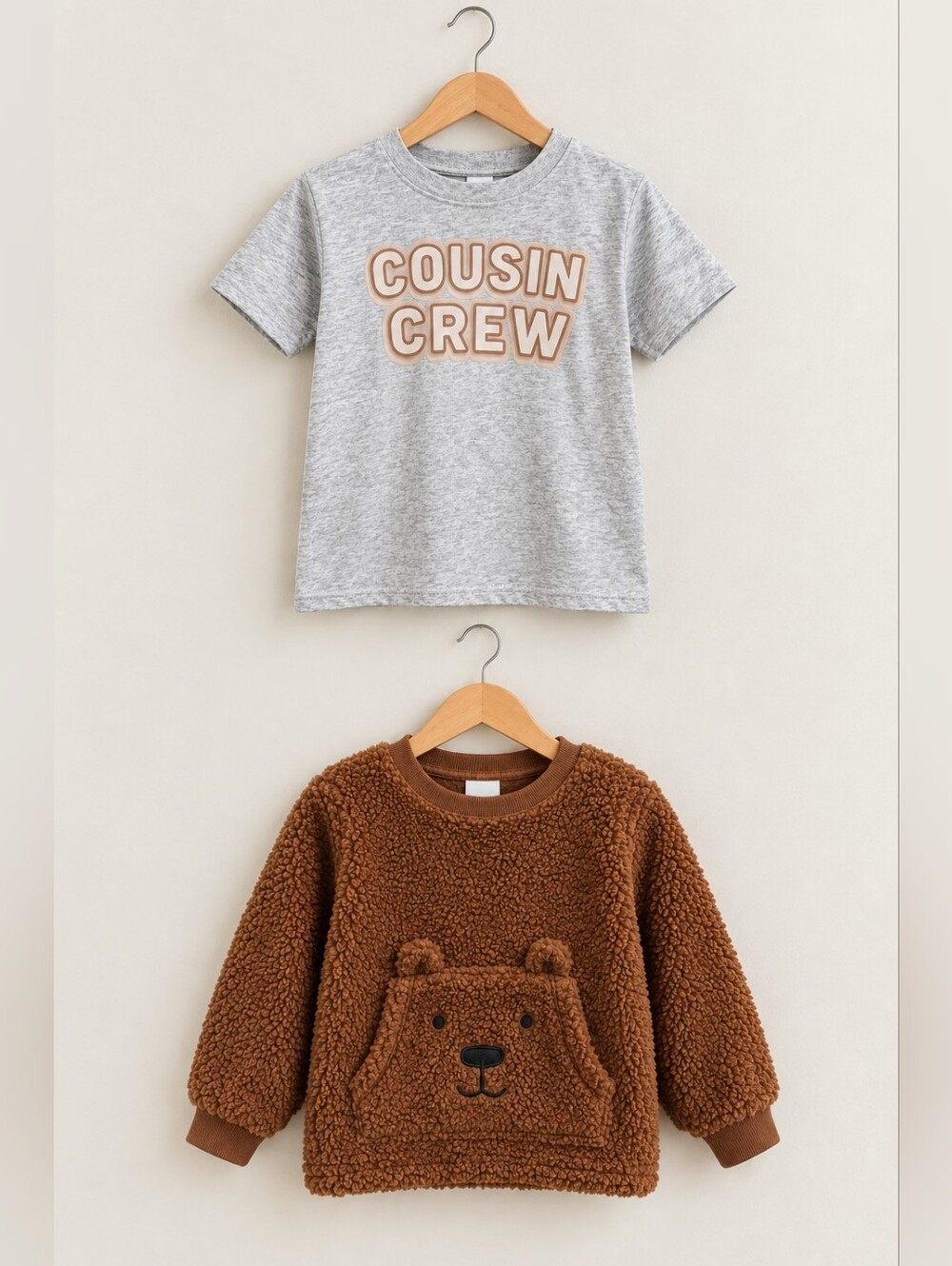 Carter's Gray Tee 'Cousin Crew' & Brown Fuzzy Bear Pullover Set 4T